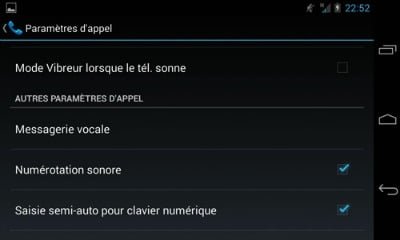 Parametres d'appels Android