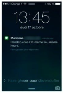 Alerte de réception d’un SMS sur l’écran de verrouillage