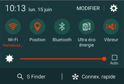 la barre de réglages rapides du galaxy S6