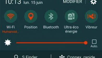 la barre de réglages rapides du galaxy S6