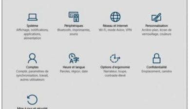 L’écran Paramètres de Windows 10