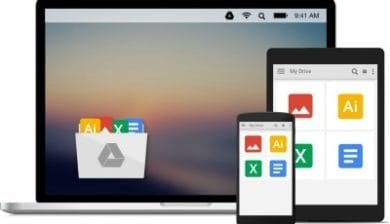 Plusieurs appareils montrant le logo Google Drive