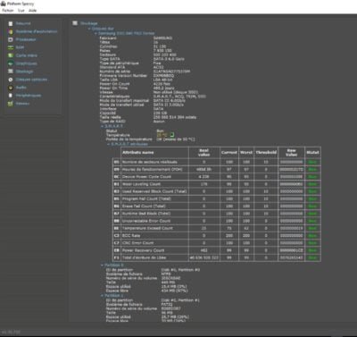 Détail des disques avec le logiciel Speccy