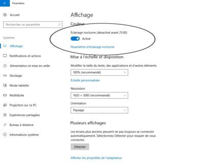 activer l'éclairage nocturne
