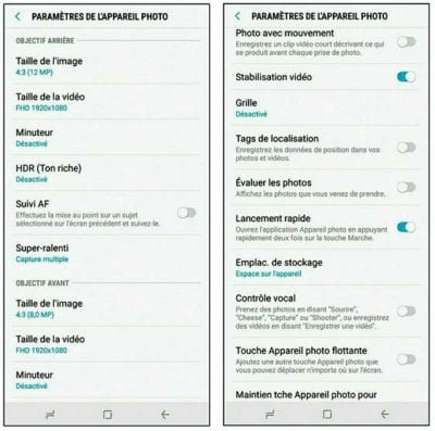 Les paramètres de l’appareil photo