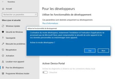 Activer le mode développer sur Windows 10