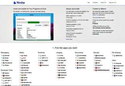 le site ninite pour télécharger des logiciels