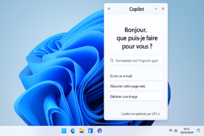 Icône et interface Copilot dans la barre des tâches de Windows 11