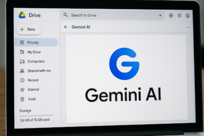 Interface de Google Drive affichant un document intitulé Gemini AI avec le logo Google en bleu